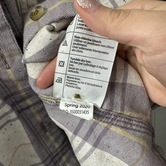 Carhartt Women's Relaxed Fit 3/4 Sleeve Plaid Shirt Gule Gray purple tan Large - Picture 6 of 12